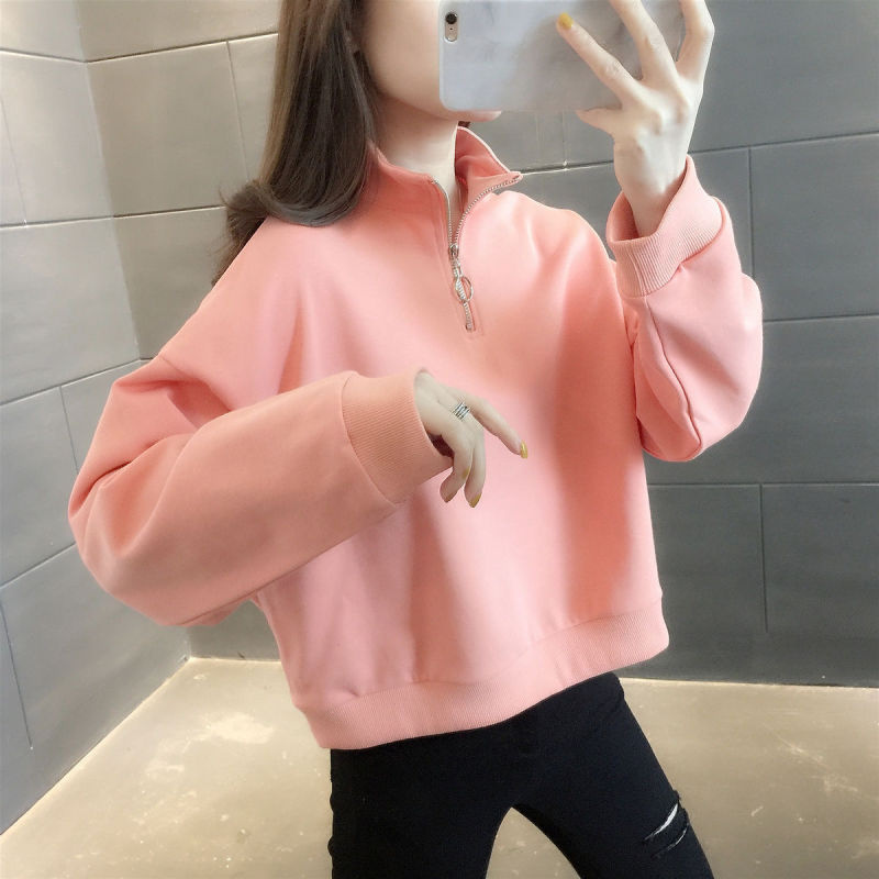 早春装白色半拉链带领卫衣女2025新款洋气小个子短款时尚薄款上衣|undefined