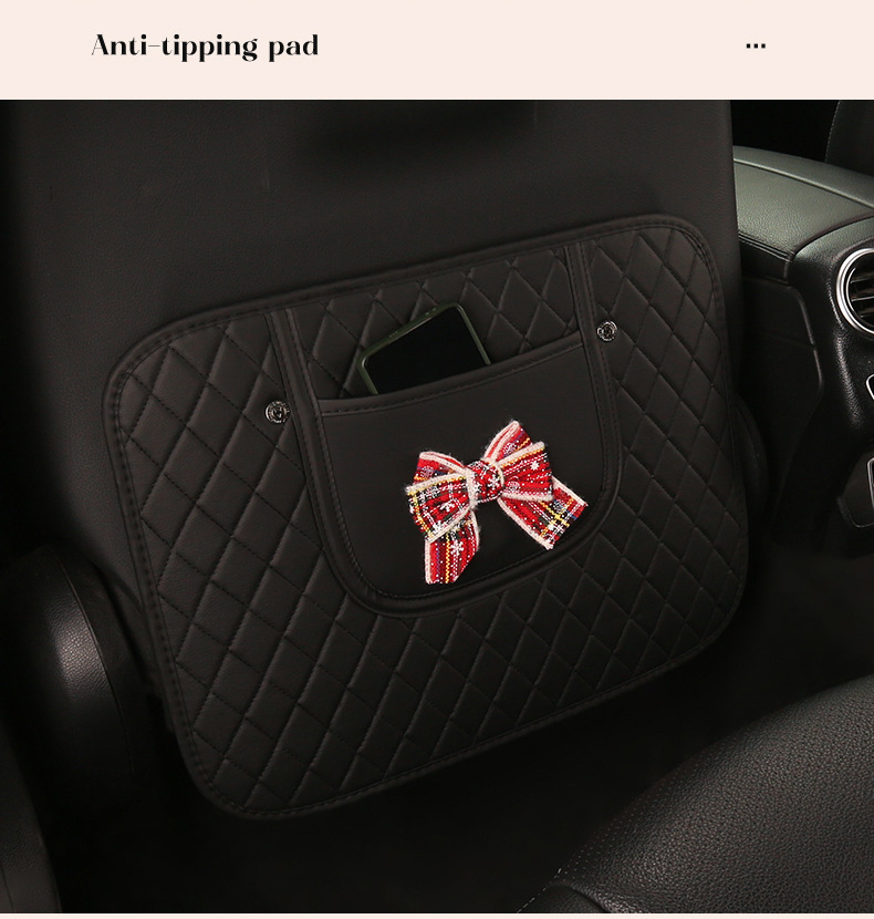 Christmas Style Fashionable Bowknot Car Seat Back Anti-Kick Pad, Car Seat Back Anti-Dirt Pad with Storage Strap
