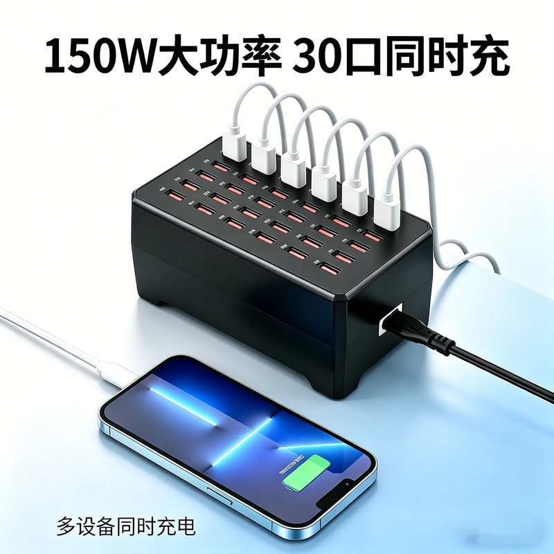 150W Desktop Charging Station Multi-Port USB Charger Multi-Port Desktop Charger Mobile Phone Tablet Fast Charging High-Power Power Strip