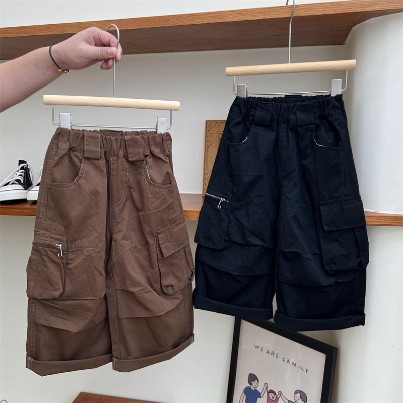 2024 Podzimní dětské americké ležérní vícekapsové pracovní oblečení pro chlapce a dívky Volné vyprané rovné trubkové dlouhé kalhoty_voghion.com