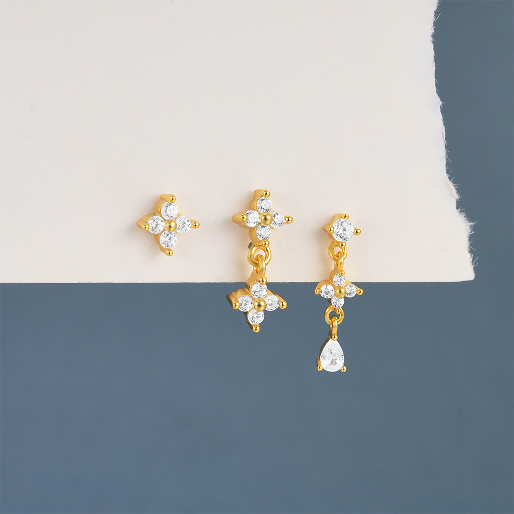 6g Weight 925 Sterling Silver Ear Needle Material Zircon Inlay Material Ear Studs Classification 3 Pieces Quantity Holiday, Banquet, Street Occasion 925 Sterling Silver Material Geometric Pattern Women's Gender Plating Design Simple Style Style 3 Pieces 925 Sterling Silver Zircon Geometric Ear Studs 10