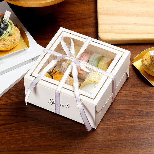 4 pieces of paper window-selling afternoon tea dessert baking paper cup macaron puffs Basque cake packaging box
