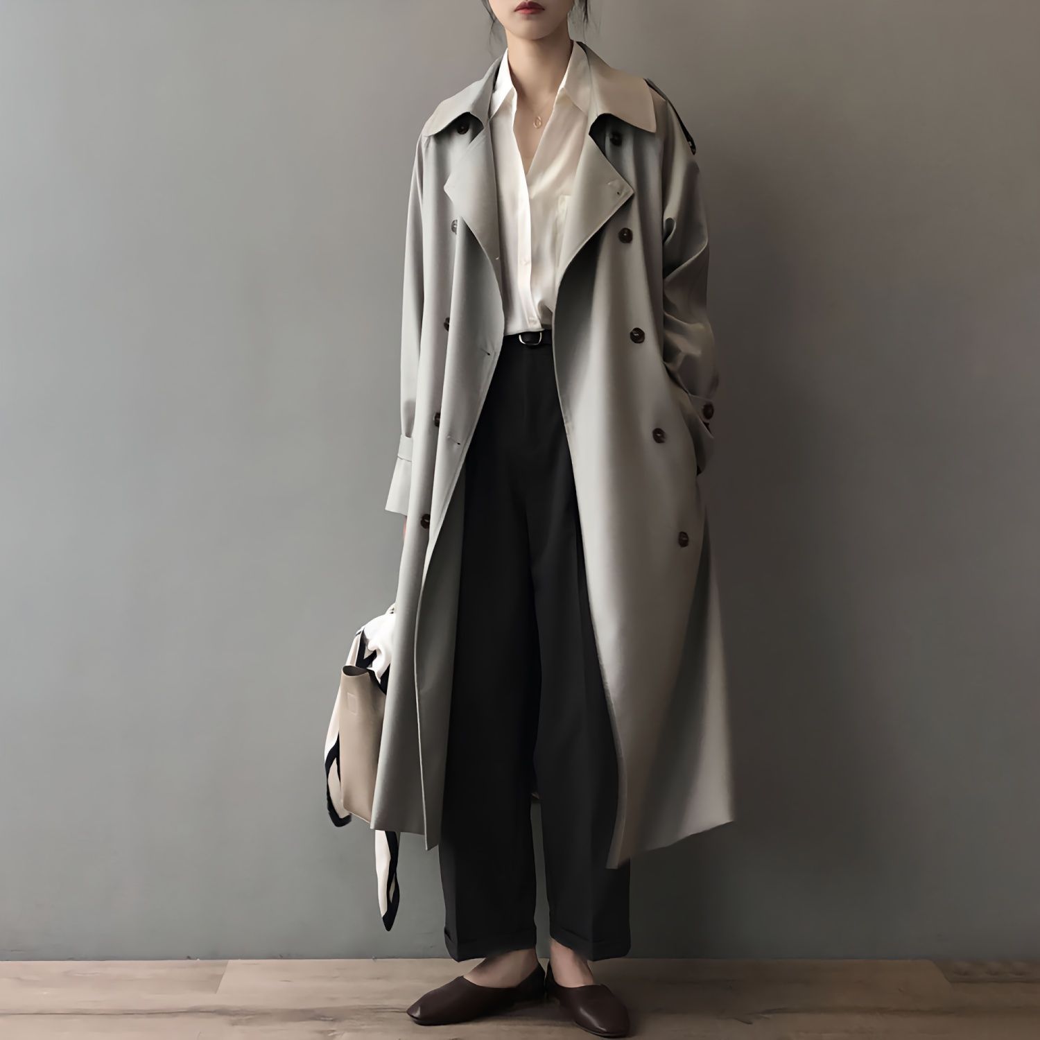 Women's Mid-Length Trench Coat for Spring and Autumn, Thin British Style Versatile Drape Waist-Cinching Petite French Casual Jacket Coat