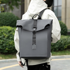 跨境新款时尚商务出差男士双肩包大容量休闲简约背包翻盖旅行