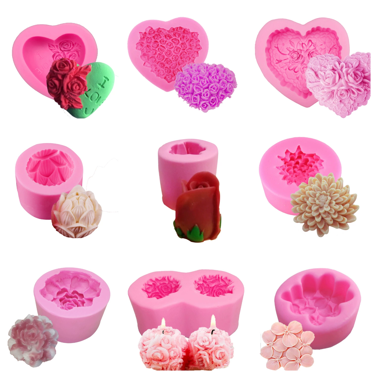 Candle contains rose, aromatherapy, silicone mold, 3D, DIY