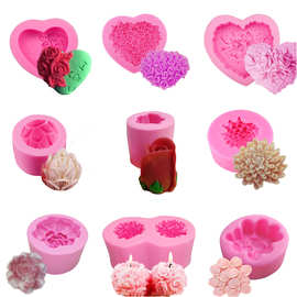 花球,3D玫瑰,康乃馨DIY蜡烛香薰工艺石膏硅胶花模具节日派对用品