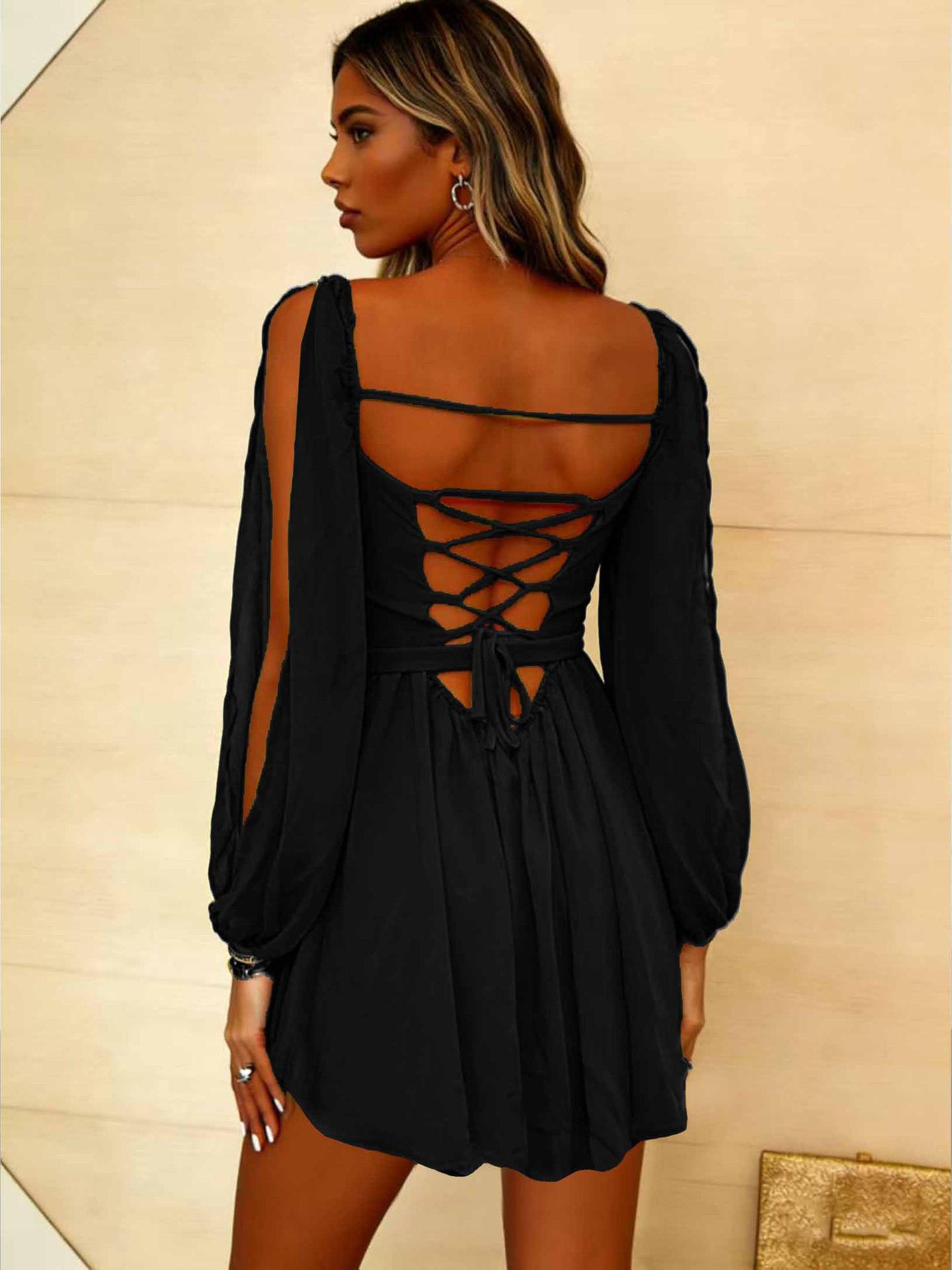 2026 European And American Cross-border Independent Site Elegant Sexy Casual Vacation Backless Lace-up Dress_ecoleips.com