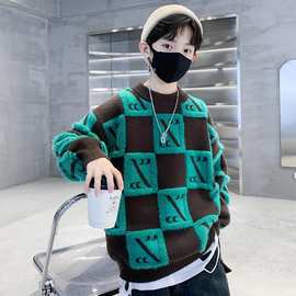 儿童装男童冬装加厚毛衣2024新款大童冬季男孩加绒秋冬款打底衫潮