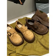 时尚厚底勃肯鞋女2025秋季新款复古圆头单鞋小个子增高显瘦乐福鞋