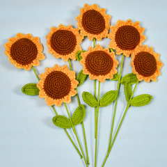 一本の竿付きのヒマワリの手作りのかぎ針編みの花の永遠の花の偽の花の毛糸の花の完成品の花の頭の対外貿易のクロスボーダーの卸売り