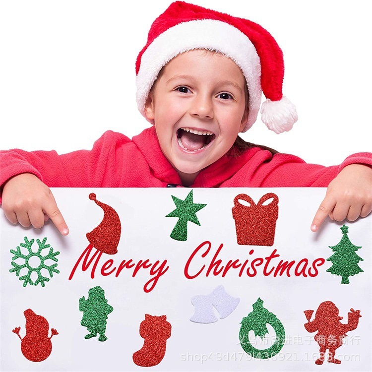 Diyクリスマス金粉泡シール自己接着32種類の形状シール子供クリスマスパーティー工芸品雪だるま|undefined