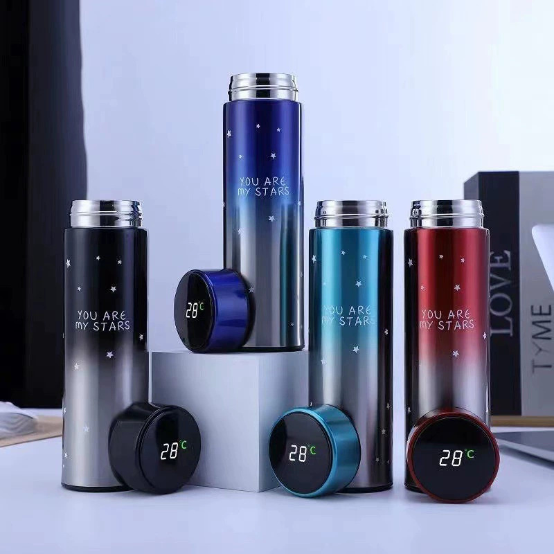 新商品のアイデアグラデーション色の星の温度制御保温カップのスマートステンレスの温度測定カップの温度測定カップのストレートカップ|undefined