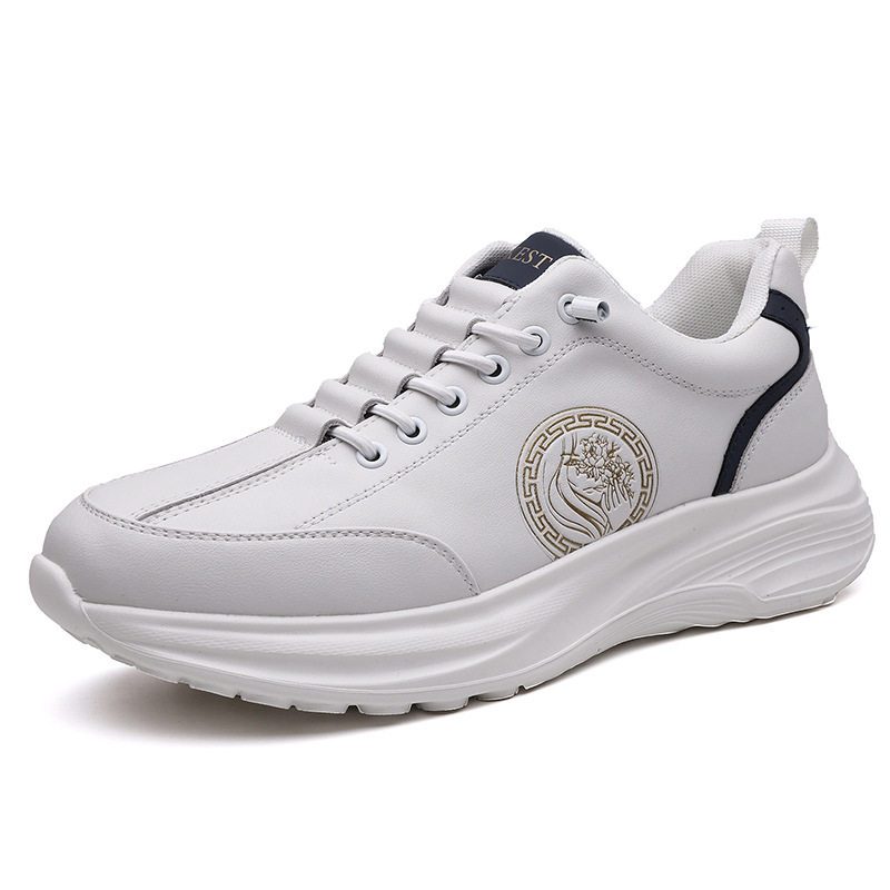Giày thể thao nam da lộn nhẹ đế mềm mặt mềm, giày sneaker chạy bộ ngoài trời gót 3-5 cm — h6608 trắng, h6608 đen