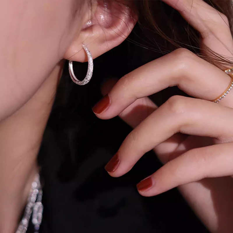 Pendientes Mescal de plata de ley s925 de la serie Galaxy con forma de círculo y arena brillante para mujer, pendientes vintage brillantes y joyería de aros para las orejas.