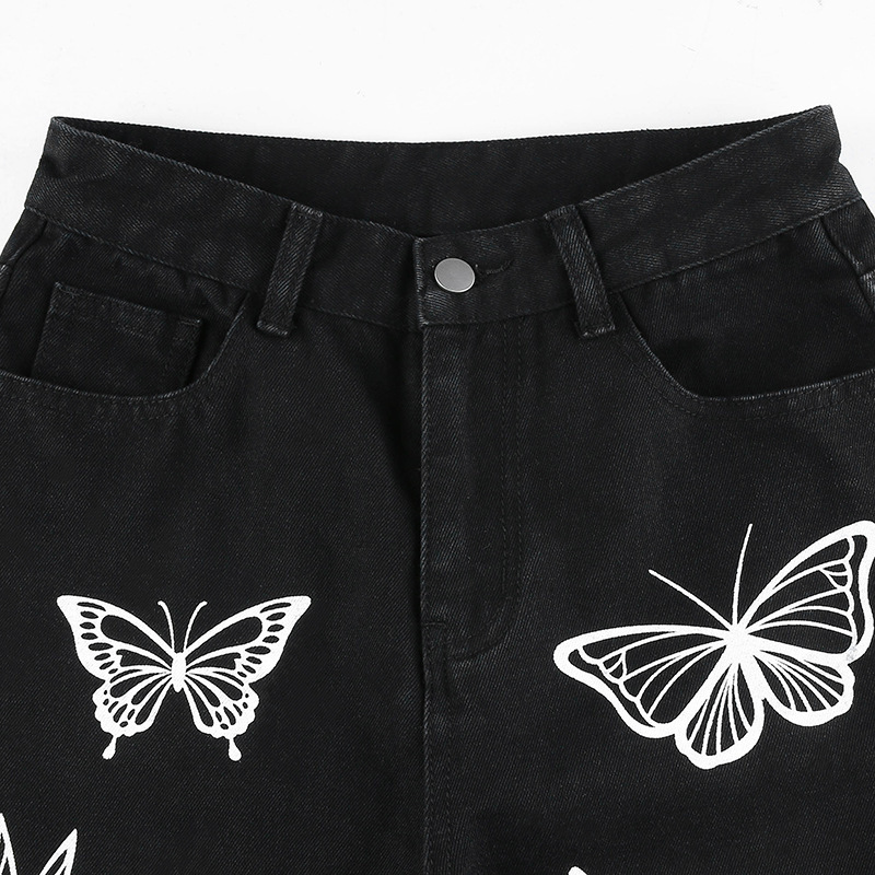 Mujeres sueltas de cintura alta con estampado de mariposas jeans nihaostyles ropa al por mayor NSXPF75159