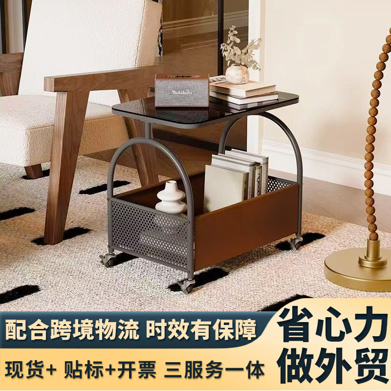 이동식 강화유리 소파 사이드 캐비닛, 티 테이블, 침실 수납 침대 옆 테이블, 다기능 카트형 수납 선반