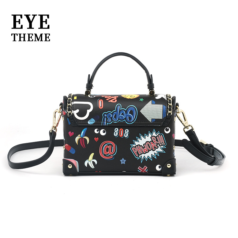 2025 impresión de moda estampada caja de bolsas con tapa flip insignia de hardware animado bloqueo camiseta alta sensación 2794 #