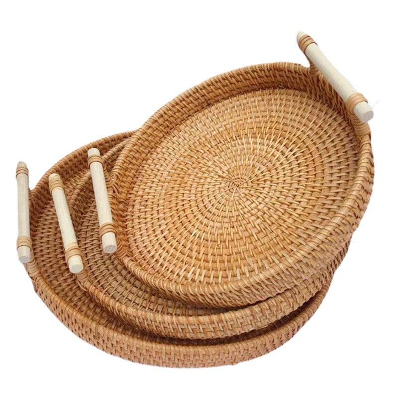 Los fabricantes venden al por mayor bandejas de ratán de Vietnam, pan, frutas, bocadillos, cestas de picnic portátiles binaurales, cestas de almacenamiento