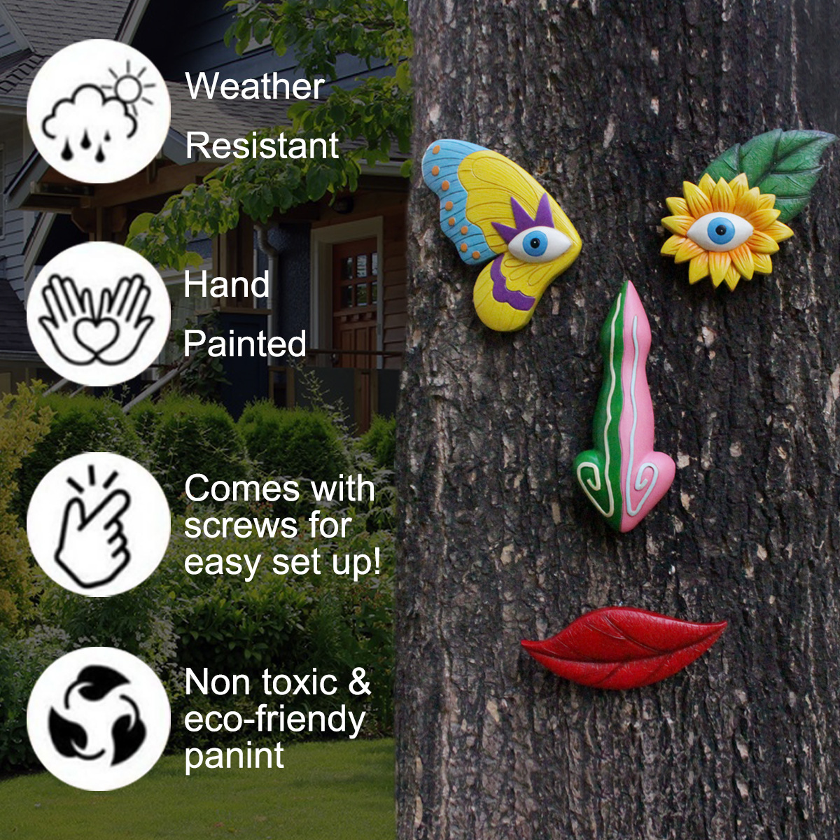  colorful artificial face tree wall ornaments garden ornaments four-color colorful outdoor creative tree hanging 