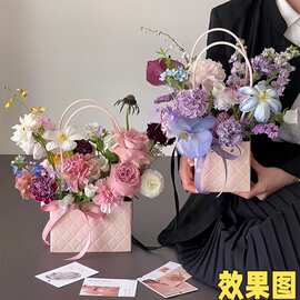 教师节专用便携压纹鲜花手提袋pvc花艺材料梯形牛皮纸袋ins礼盒