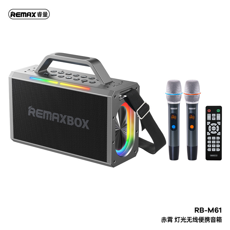REMAX Chixiao Lighting 140W inalámbrico de alta potencia para exteriores con doble micrófono K canción altavoz Bluetooth subwoofer RB-M61