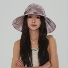 加大檐水墨印花防晒帽子女夏季出游户外大沿帽三亚遮脸护颈遮阳帽