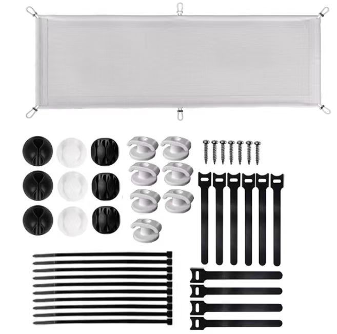 Conjunto de fondo de escritorio organizador de línea bolsa Gestor de cable bajo escritorio Red de bolsillo organizador de almacenamiento de alambre Winder