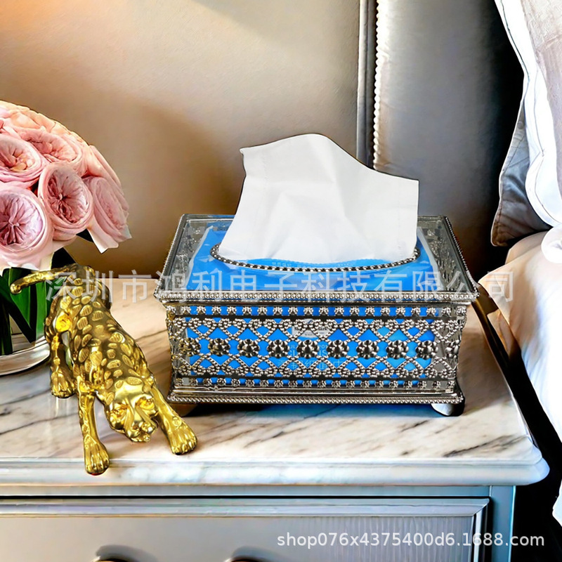 European-style Iron Paper Box Desktop Large Glass Tissue Box Metal Electroplated Hollow Car Tissue Storage Box European-style Iron Paper Box Desktop Large Glass Tissue Box Metal Electroplated Hollow Car Tissue Storage Box