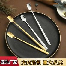 不锈钢方头勺子厂家直销创意长柄冰勺蜂蜜勺金色甜品勺礼品勺批发