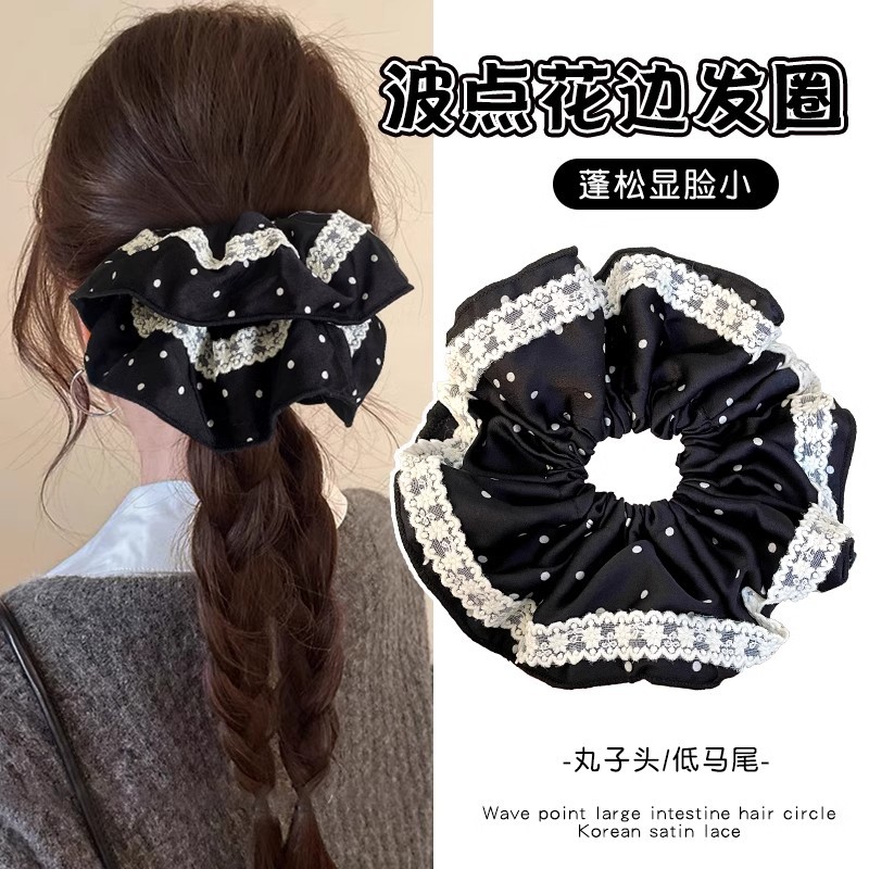 Punto de onda de anillo de cabello de intestino grueso para mujeres 2025 nuevo encaje de bola de encaje de tamaño súper alto sentido de caballo de cabello de cabello flores de cabeza