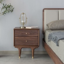 北美黑胡桃全实木现代简约北欧小户型家用卧室轻奢床头边柜窄夹缝
