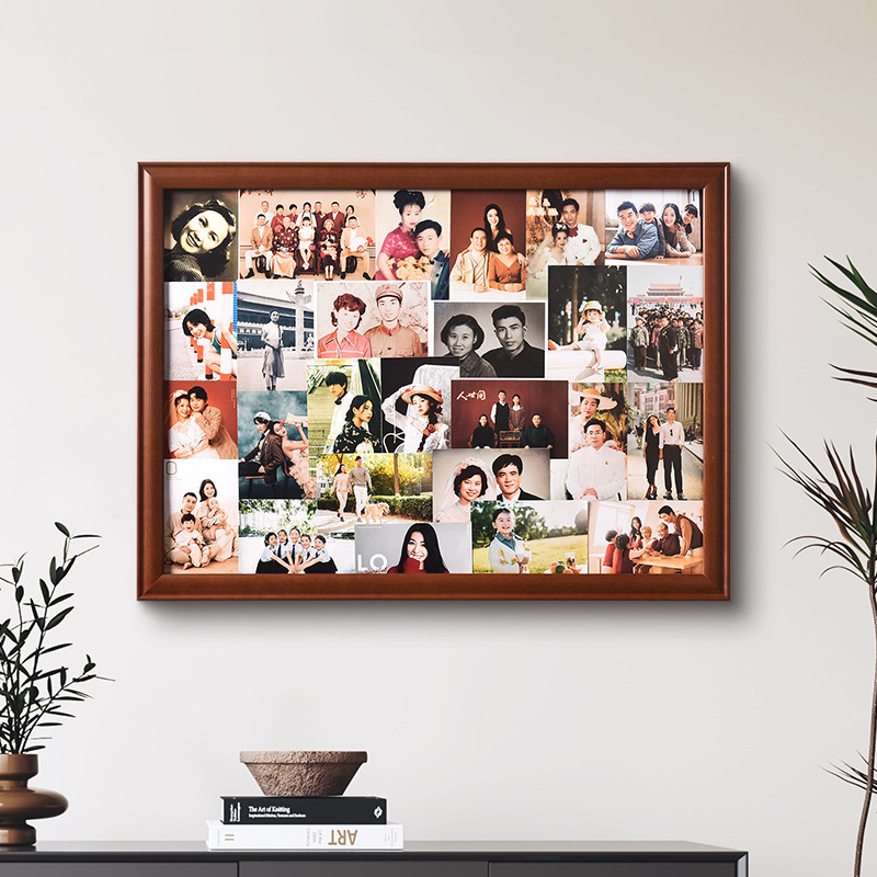 Vintage Family Photo Solid Wood Large Picture Frame for Wall Hanging, 80S Style, Holds Multiple Photos, New Chinese Style, Rural Nostalgic Empty Frame Vintage Family Photo Solid Wood Large Picture Frame for Wall Hanging, 80S Style, Holds Multiple Photos, New Chinese Style, Rural Nostalgic Empty Frame