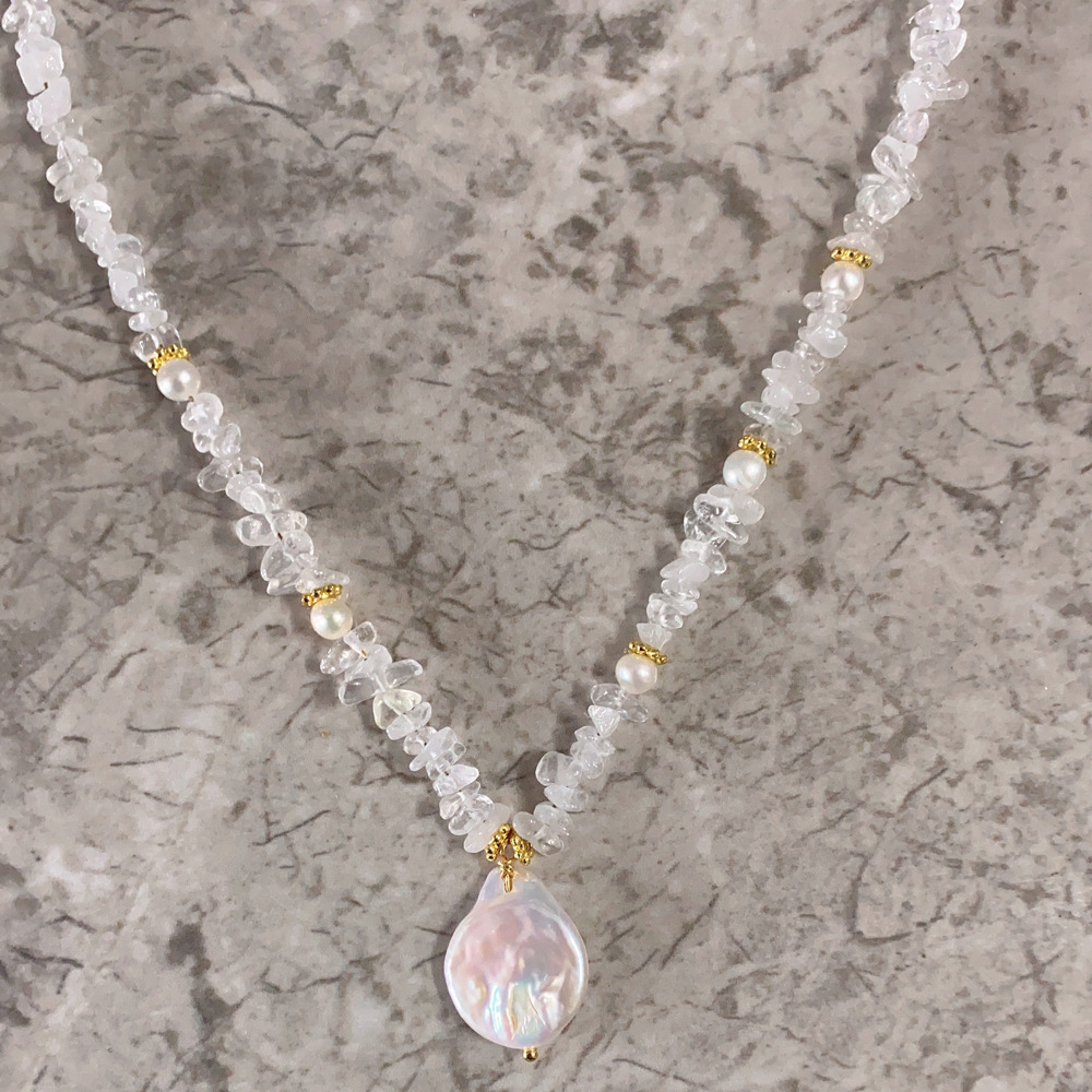 1 Piece Quantity Retro Color Block Natural Stone Pearl Titanium Steel Beaded Plating Pendant Necklace 1 Piece