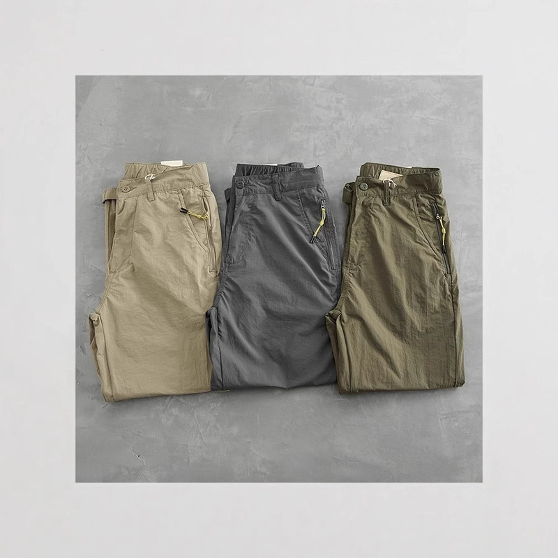 Outdoor Quick-Drying Workwear Casual Pants for Men with Elastic Waist, Water-Repellent Dark Pattern, Lightweight Quick-Drying Tapered Small Straight Pants
