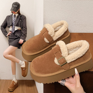 Slip-On Cold-Resistant Snow Boots for Women 2025 Winter New Retro Thick-Soled Fleece-Lined Thickeneded Warm Birkenstock Cotton Shoes