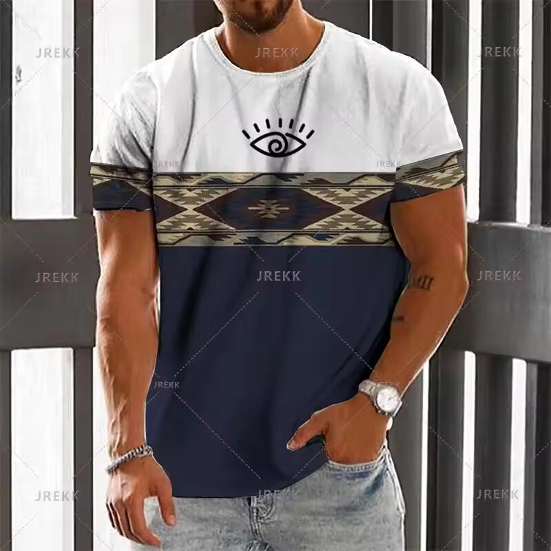 2025 3D Men's Clothing Dashiki T-Shirt Traditional Clothing Round Neck Clothing Retro Ethnic Style Top