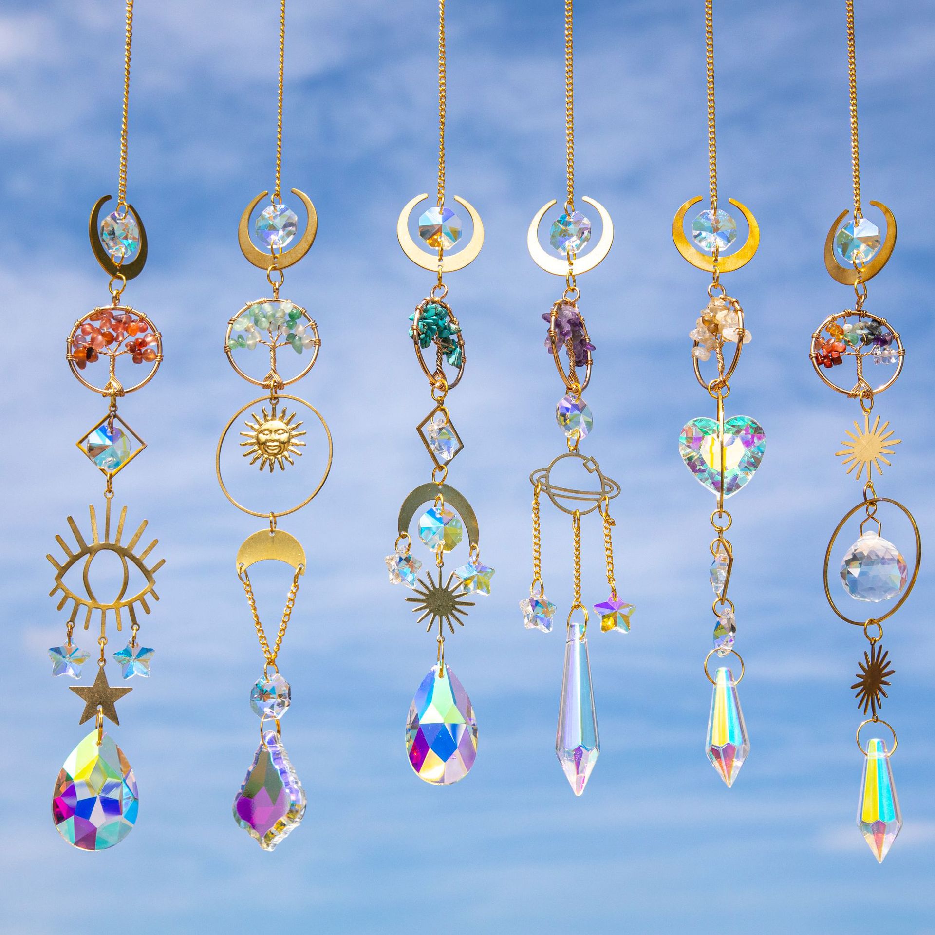 Home, Daily Occasion Pastoral Sun Devil's Eye Star K9 Glass Crystal Suncatcher Wind Chime Wall Art