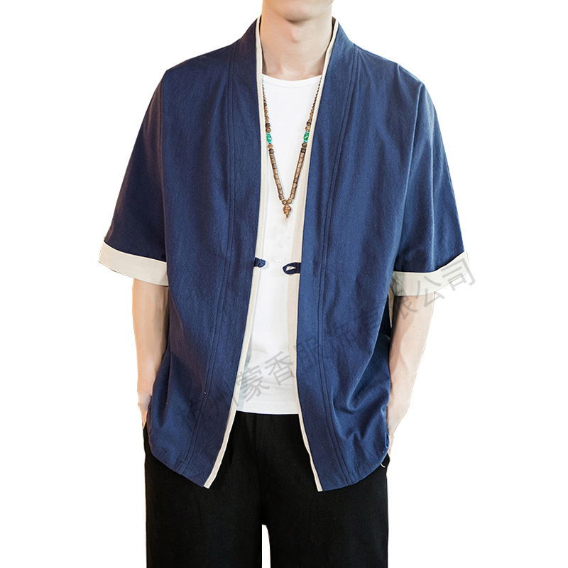 Men's Jacket New Chinese Style Coat Five-Quarter Sleeve Tang Suit Japanese Loose Button Cardigan Men's Robe Kimono