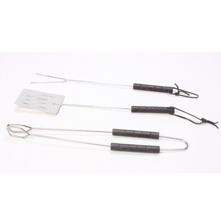 Fork Shovel Clip Three-piece Set Stainless Steel Barbecue Tools Wooden Handle Wire Test Tool Portable Barbecue Utensils