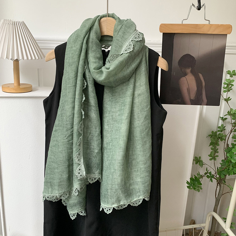 Bufanda Estilo coreano, primavera y otoño, nueva moda, color sólido, borde de encaje, cuello, bufanda larga, chal