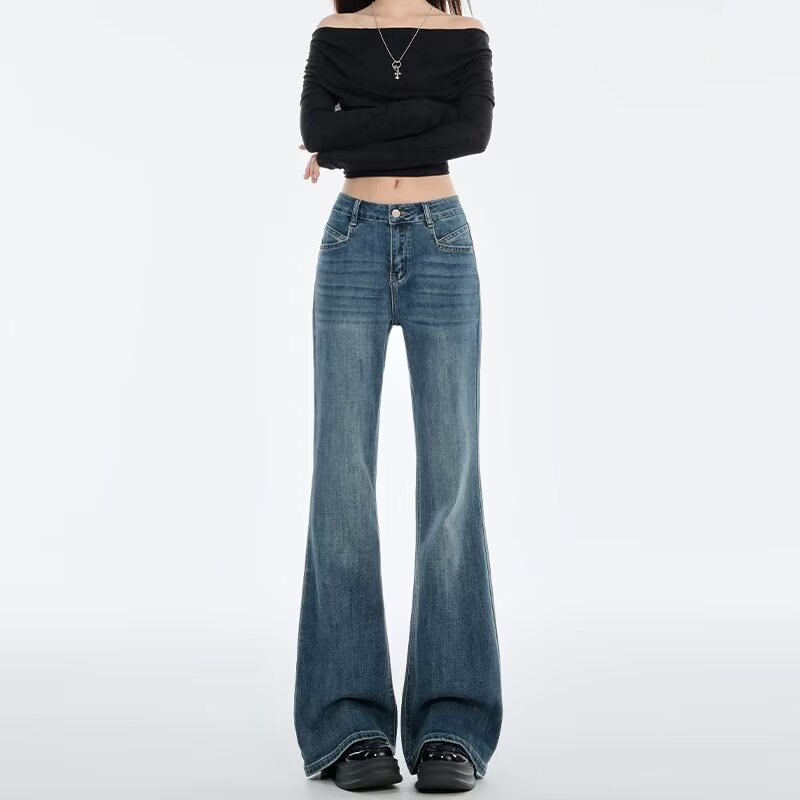 Vintage High-Waisted Flared Jeans for Women 2025 New Style, Non-Stretch Slimming Elastic Loose Floor-Length Bell-Bottom Pants