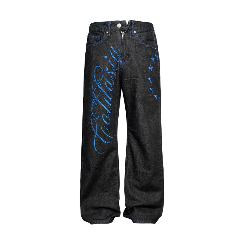 2026 American Retro Embroidered Scimitar Jeans Unisex Spring and Summer Loose Trendy Casual Straight-Leg Pants