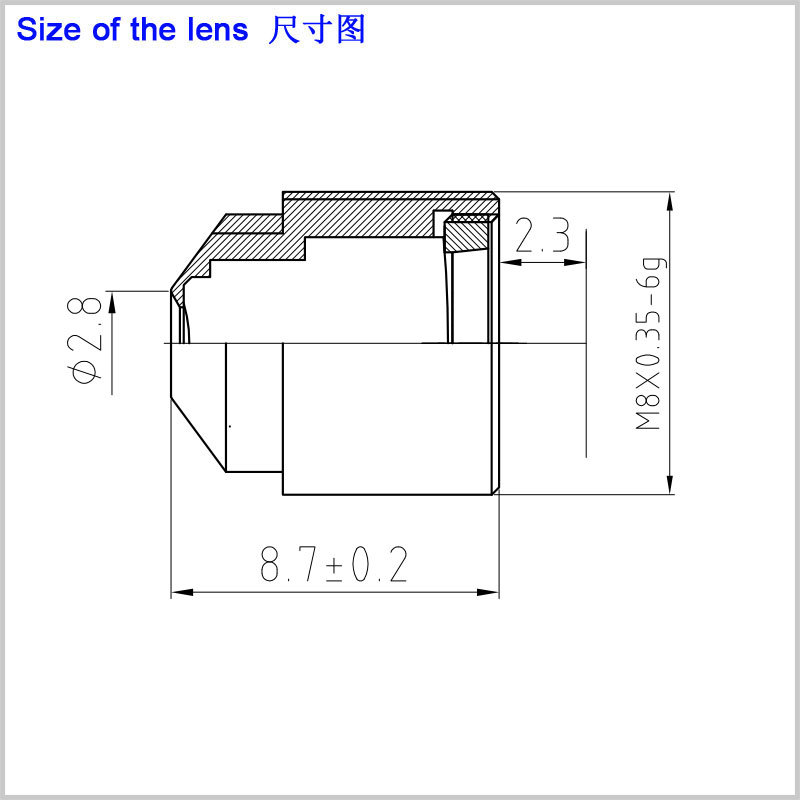 M8 인터페이스 2.8MM 초점 거리 광각 렌즈 금속 전체 유리 1/3