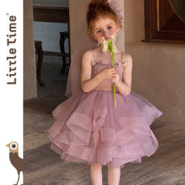 Littletime女童连衣裙2026春夏公主裙礼服头纱甜美网纱亮片大摆裙