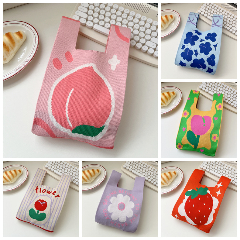 水果花朵针织背心手拎包女春秋便捷马甲手提包手腕包上班通勤包包