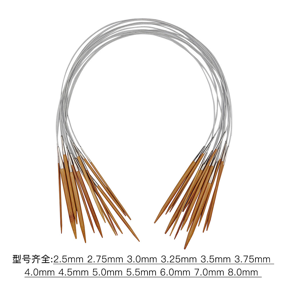 Herramienta de tejido, aguja de suéter, juego de agujas de anillo de alambre de acero de bambú carbonizado, juego de 80CM, paquete de 2.5-8.0mmPU, paquete de PU