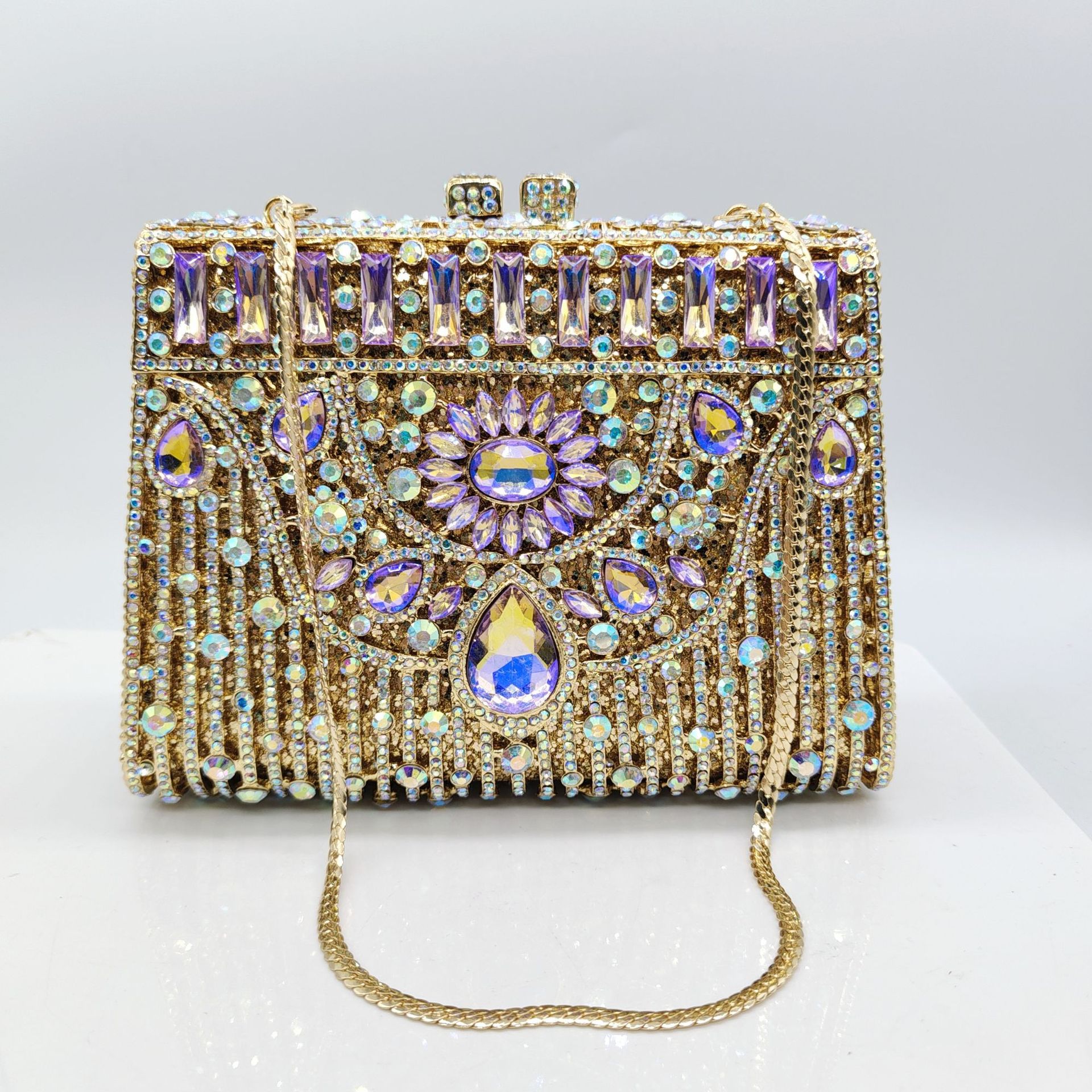 Túi clutch dạ hội đính kim cương hợp kim cao cấp xách tay — Bóng ma vàng, Màu tím huyền ảo, Màu vàng kim huyền ảo, Tùy chỉnh màu sắc khác chi tiết 7