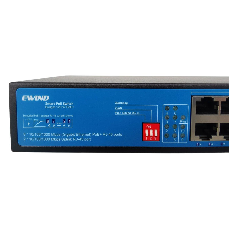 Переключатель POE порта 10 переключателя сети poe8 гигабита передачи переменной скорости AI лихтового пса полный