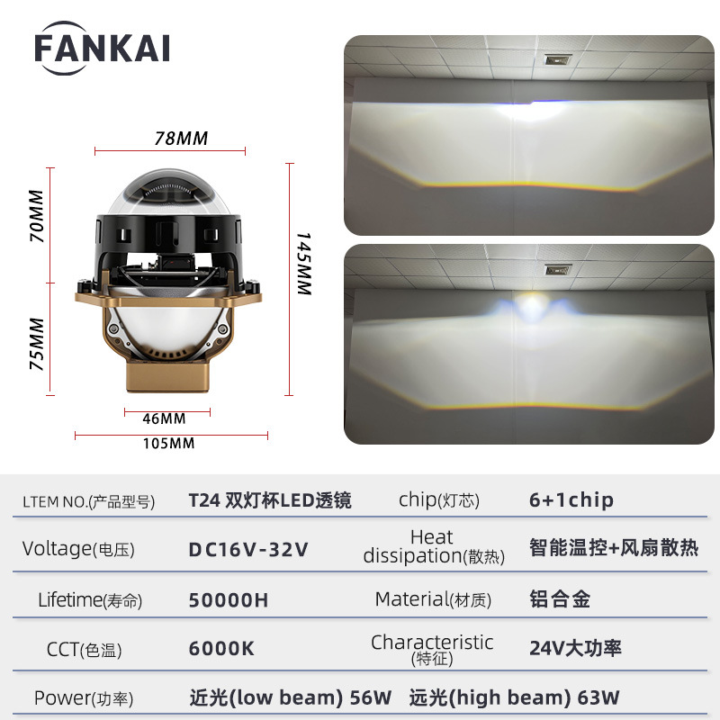 3 pulgadas transfronterizas 24V doble lente LED doble copa de luz 63W de alta potencia conversión del faro del automóvil cerca de un todo