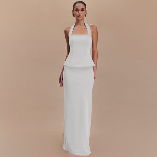 Europe and the United States cross-border 2025 spring INS new solid color hanging neck top sexy backless slim dress two-piece suit